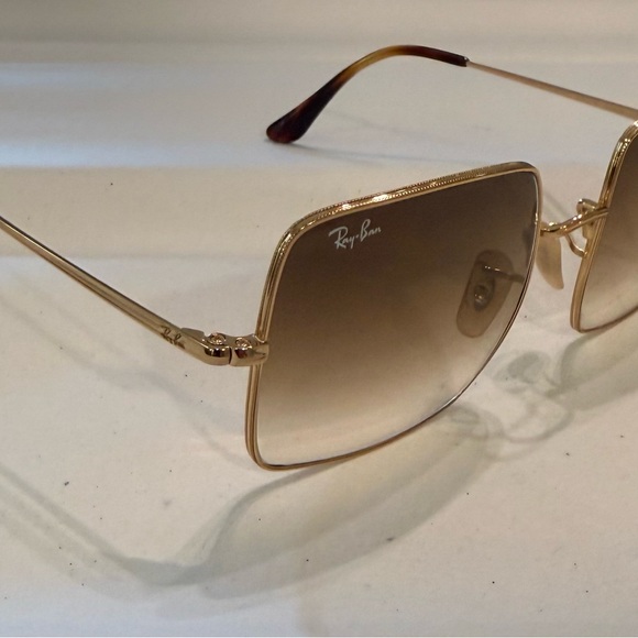 Ray-Ban Gold Square Sunglasses with Tan Case. Square 1971 Classic